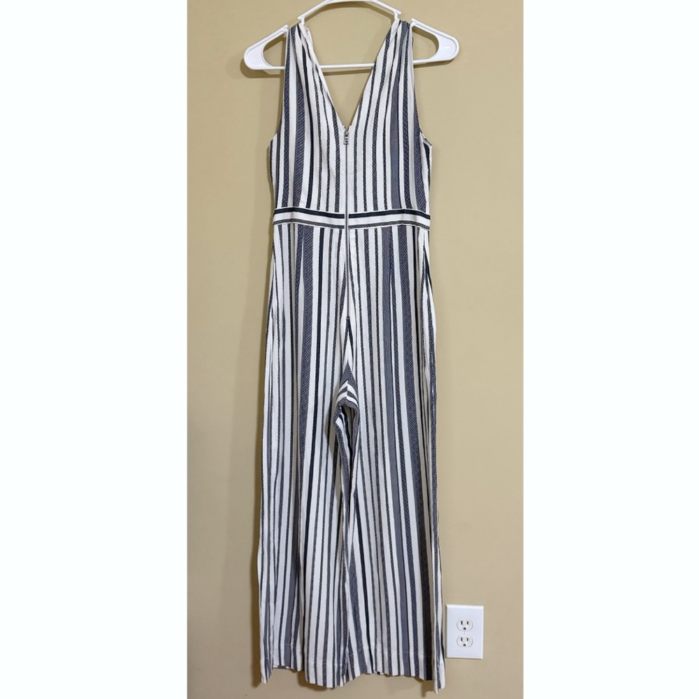 Alice + Olivia Laurice Knot Front Striped Wide Leg Jumpsuit in Blue/White Size 6 - Picture 6 of 16